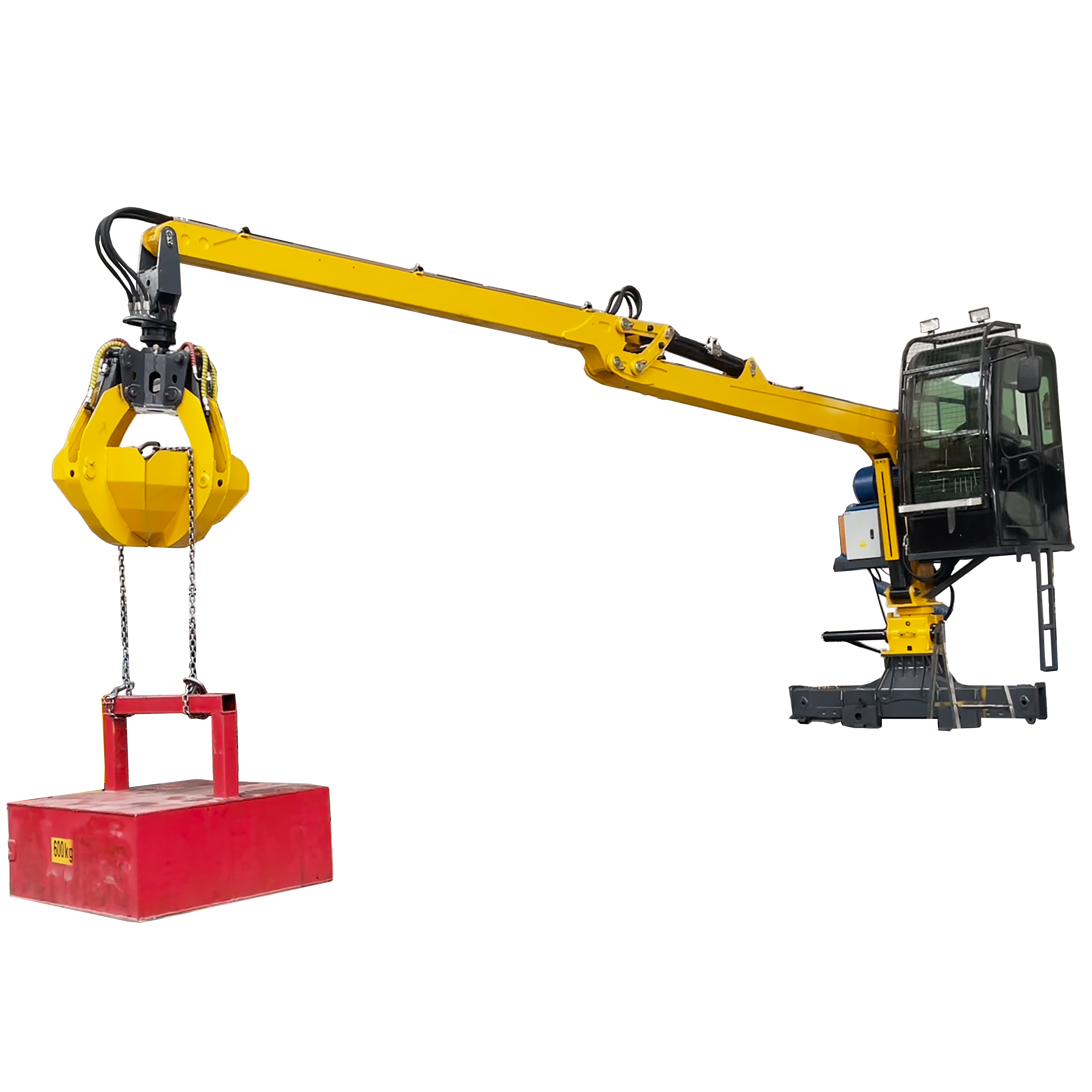 7m fixed boom grab crane, 650kg lifting capacity customized for Brazil equipped with 4-petal grapple.